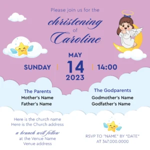 Little Moon Angel Christening Invitation for Girls
