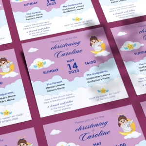 Little Moon Angel Christening Invitation for Girls