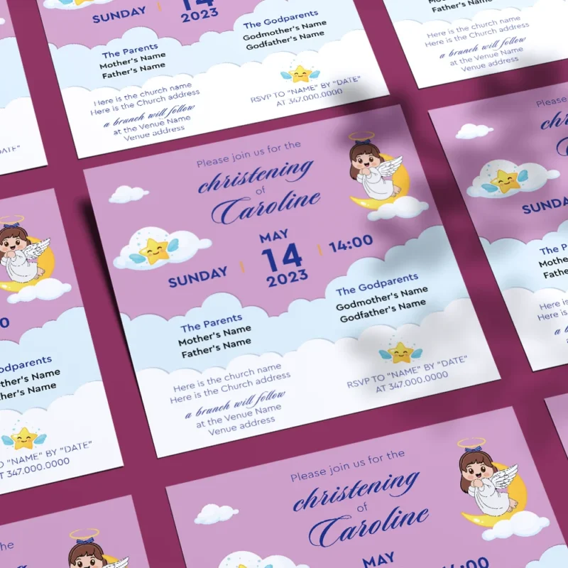 Little Moon Angel Christening Invitation for Girls