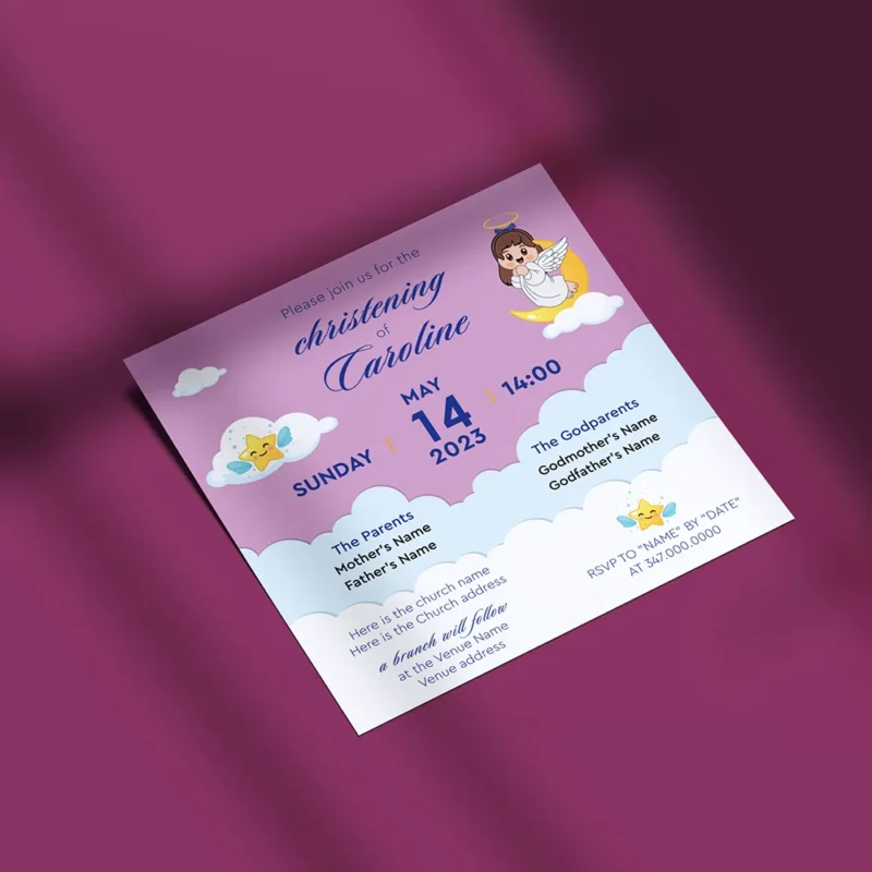 Little Moon Angel Christening Invitation for Girls