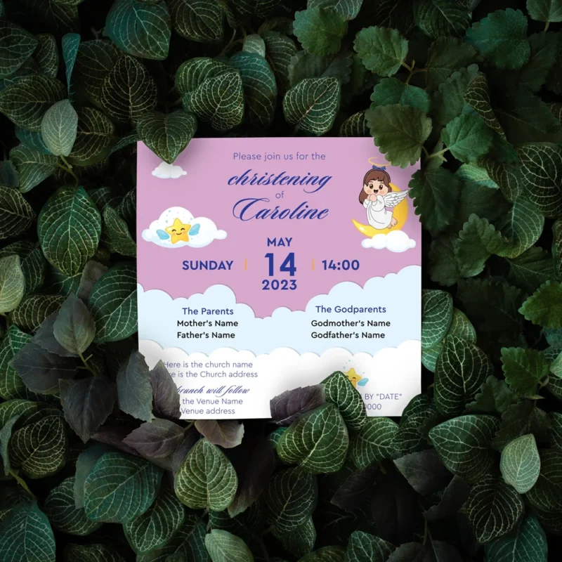 Little Moon Angel Christening Invitation for Girls