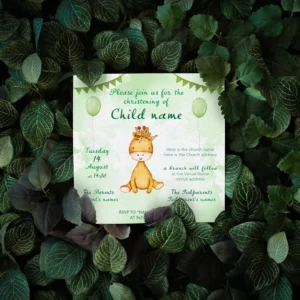 Little Giraffe Printable Christening Invitation for Girls & Boys