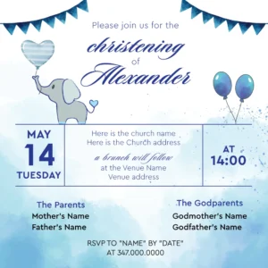 Little Elephant Christening Invitation for Boys