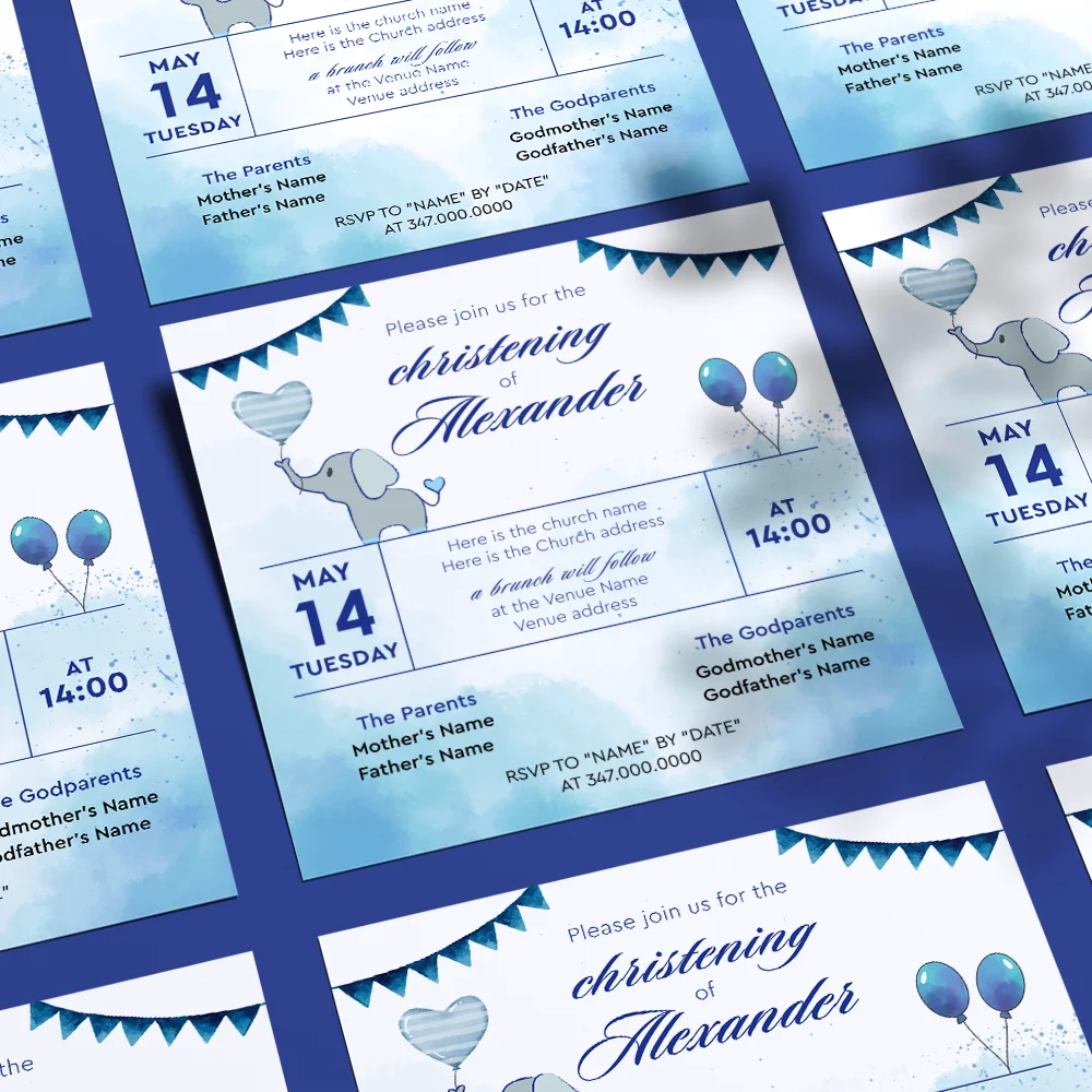 Little Elephant Christening Invitation for Boys
