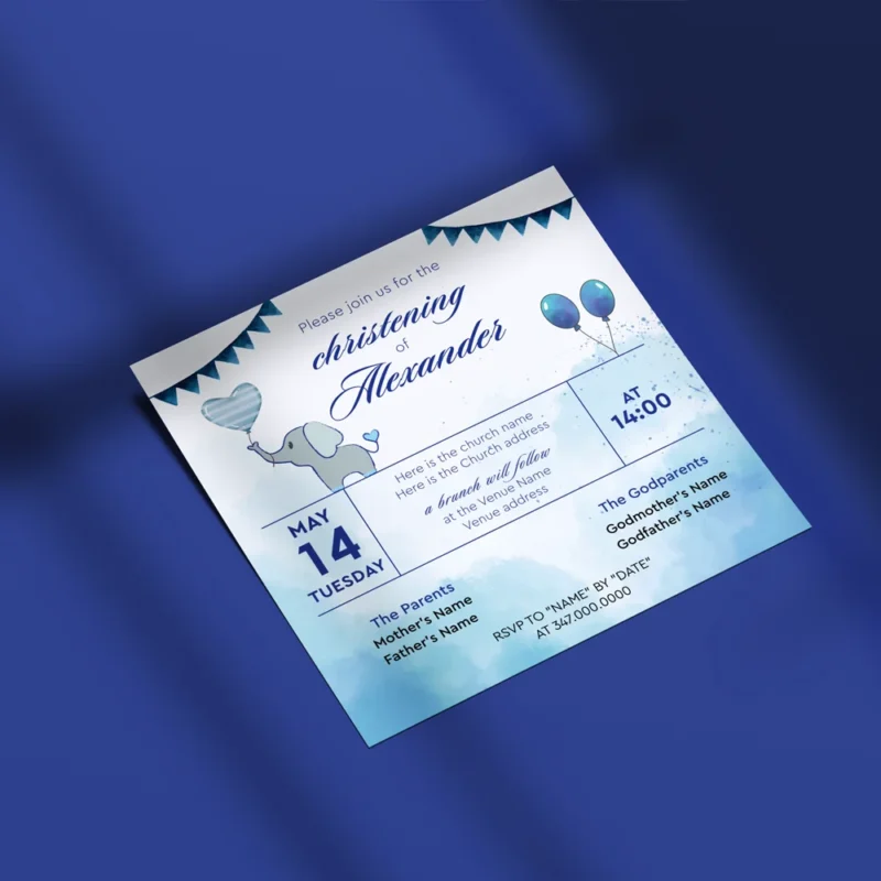 Little Elephant Christening Invitation for Boys