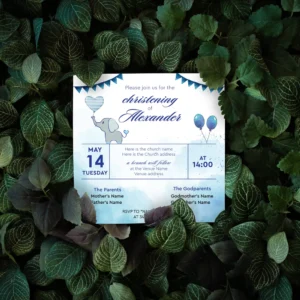 Little Elephant Christening Invitation for Boys