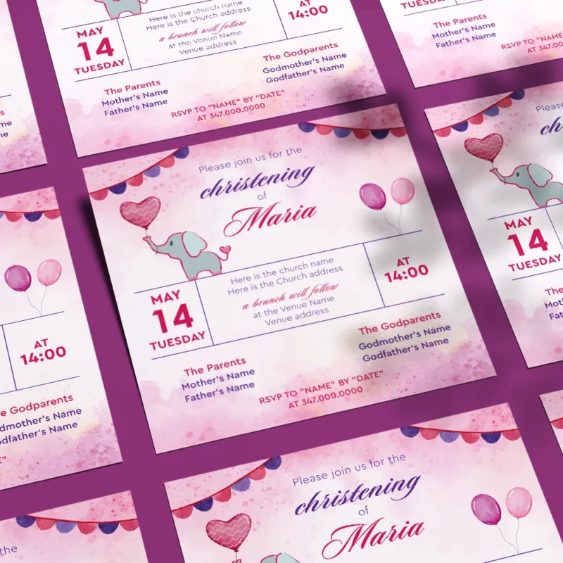 Little Elephant Printable Christening Invitation for Girls | Brooklyn, NY