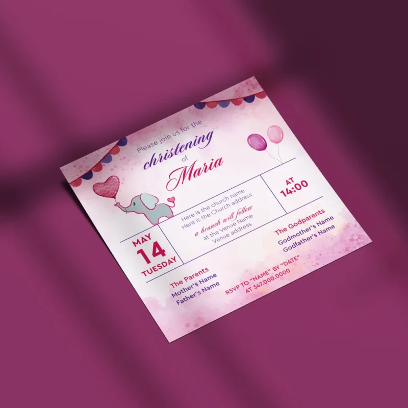 Little Elephant Printable Christening Invitation for Girls | Brooklyn, NY