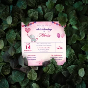 Little Elephant Printable Christening Invitation for Girls | Brooklyn, NY