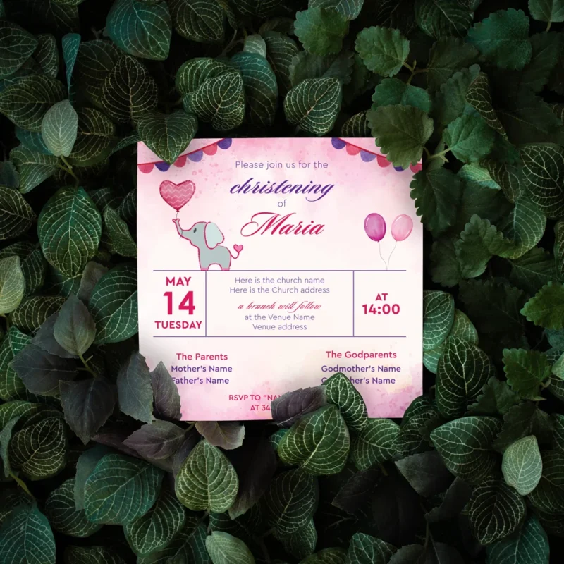 Little Elephant Printable Christening Invitation for Girls | Brooklyn, NY
