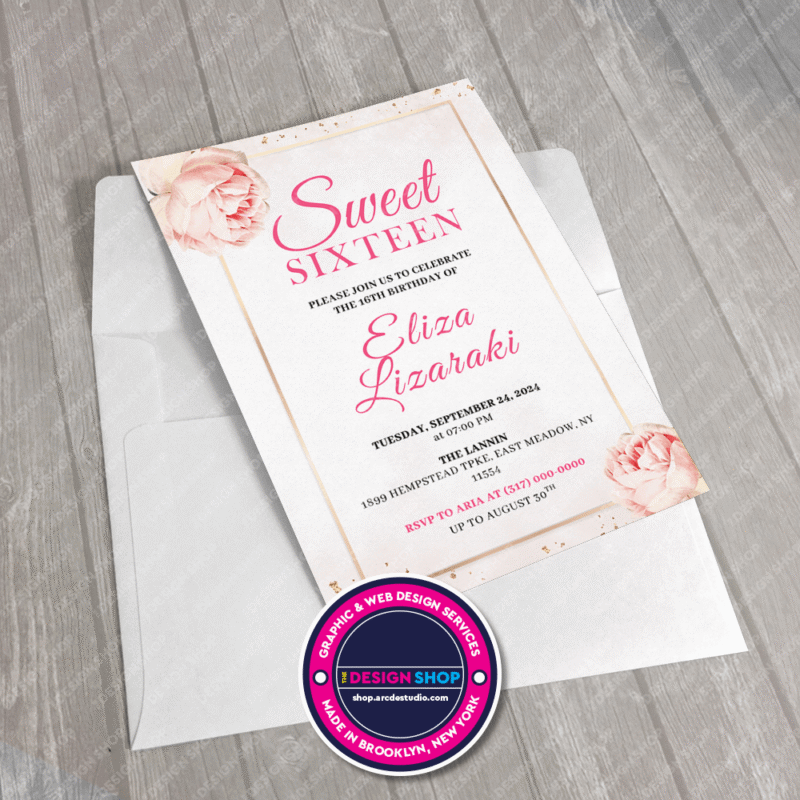 Celebrate your princess’s Sweet Sixteen with a charming, pink-themed invitation featuring handwritten-style accents. Make her special day unforgettable!