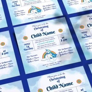 Cute Unicorn Printable Christening Invitation for Boys