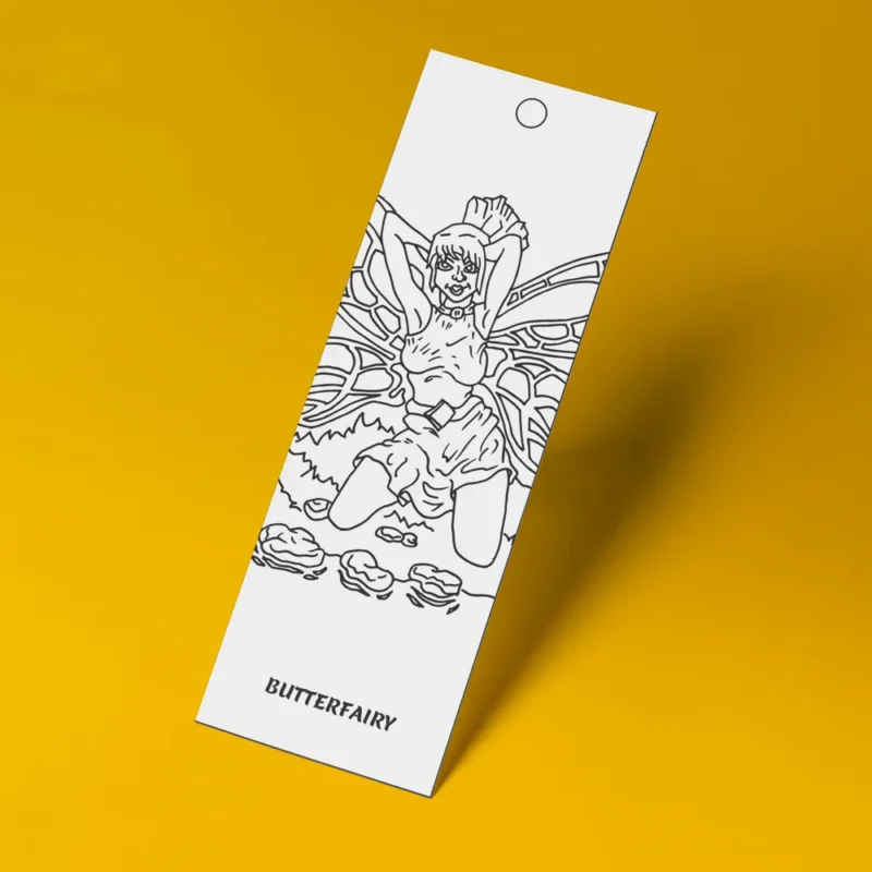 The Butterfly Fairy – a whimsical fantasy character from our Set of 4 Fantasy Coloring Bookmarks. Instantly downloadable and perfect for coloring fun.