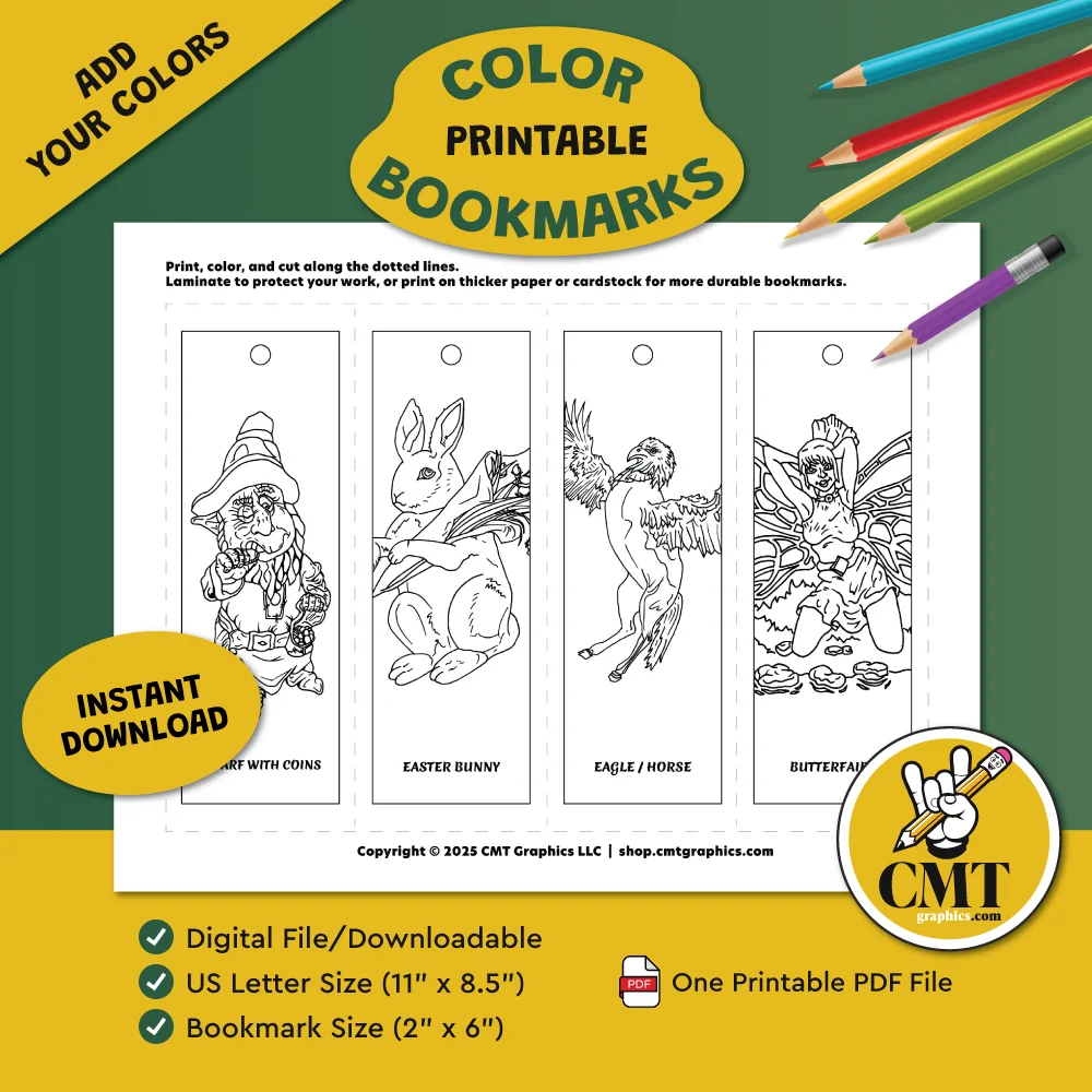 Set of 4 Fantasy Coloring Bookmarks Printable Download