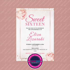 Celebrate your princess’s Sweet Sixteen with a charming, pink-themed invitation featuring handwritten-style accents. Make her special day unforgettable!