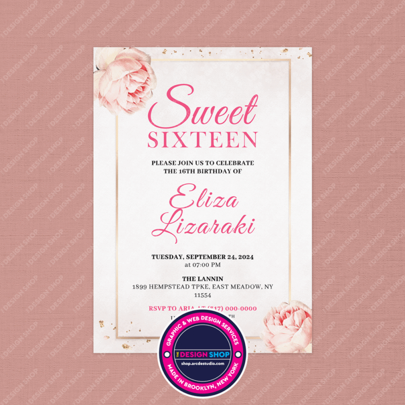Celebrate your princess’s Sweet Sixteen with a charming, pink-themed invitation featuring handwritten-style accents. Make her special day unforgettable!