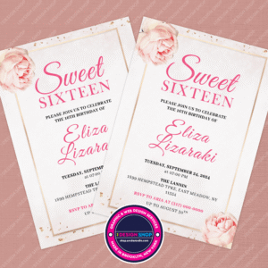 Celebrate your princess’s Sweet Sixteen with a charming, pink-themed invitation featuring handwritten-style accents. Make her special day unforgettable!