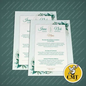 Wedding Table Menu – Soft Green and Light Beige Tones
