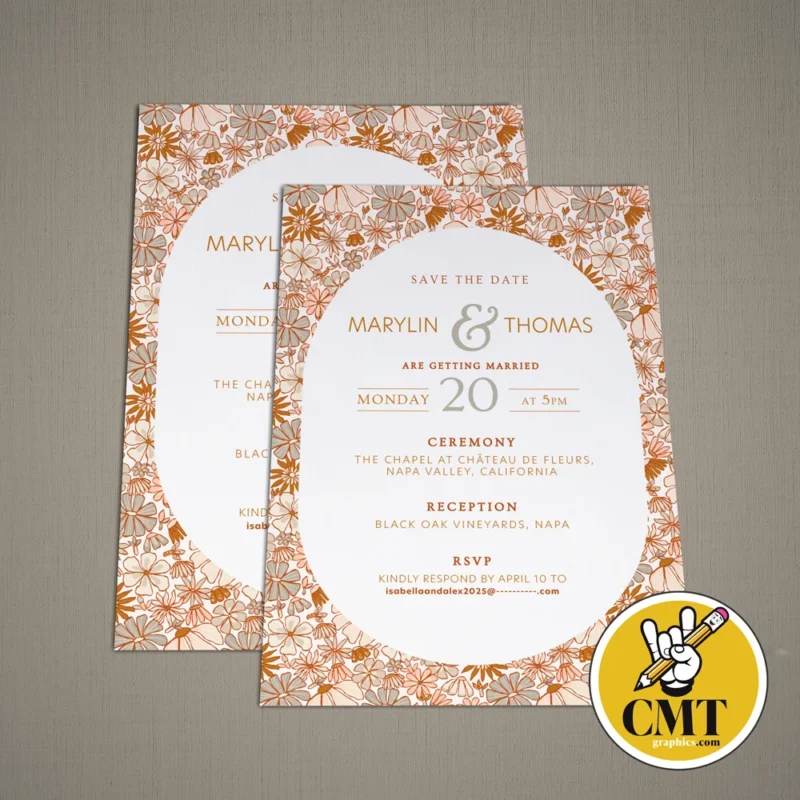 Double Page Wedding Invitation - Boho Flowers