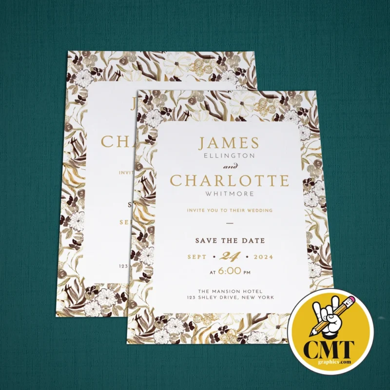 Double Page Wedding Invitation, Brooklyn, Beige-Olive-CMWI001