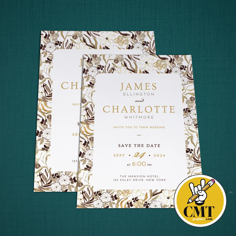 Double Page Wedding Invitation, Brooklyn, Beige-Olive-CMWI001
