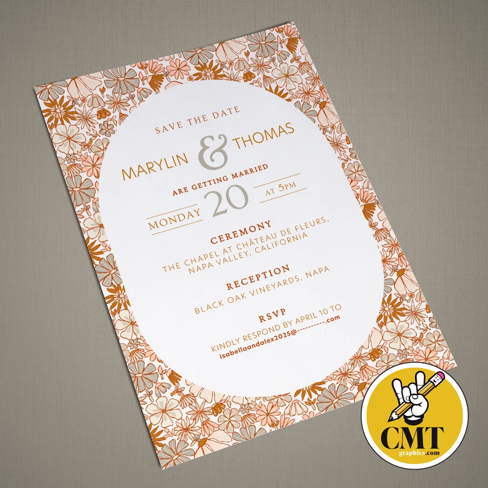 Single Page Diagonal Wedding Invitation-Boho-Flowers Single Page Diagonal Wedding Invitation-Boho-Flowers