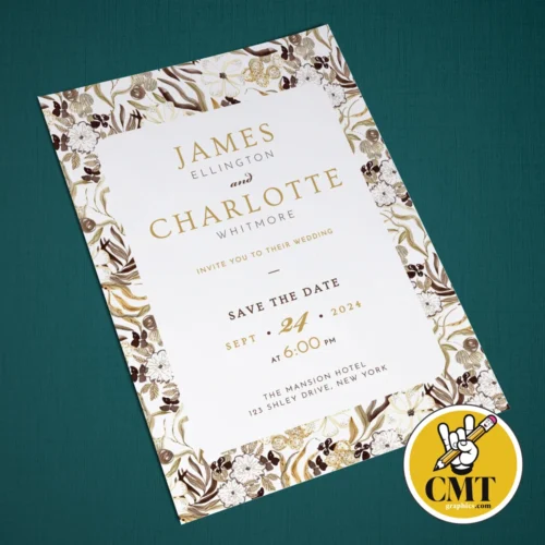 Elegant Boho Wedding Invitation – Beige & Olive Floral Design