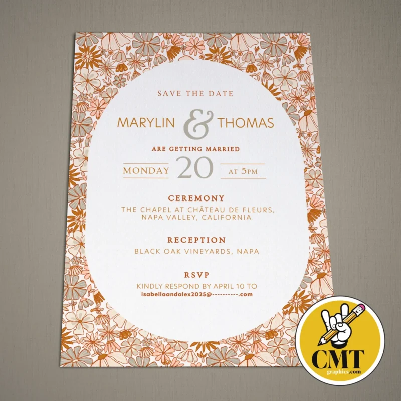 Single Page Front Side Wedding Invitation-Boho-Flowers