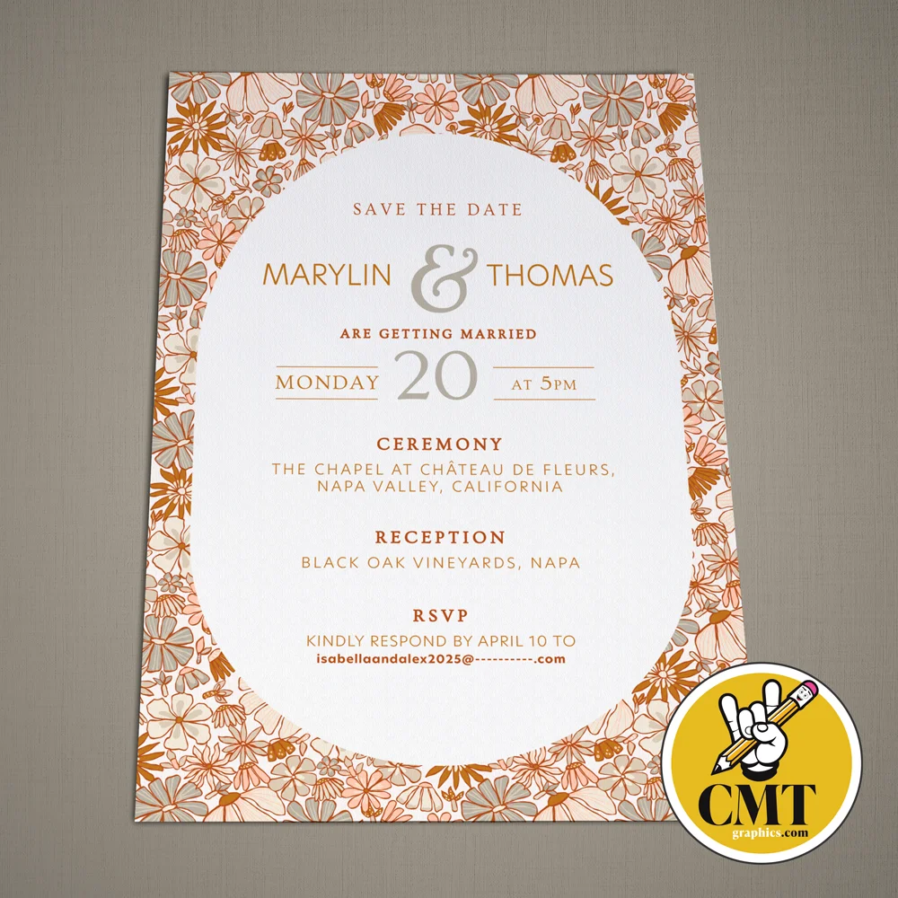 Single Page Front Side Wedding Invitation-Boho-Flowers Single Page Front Side Wedding Invitation-Boho-Flowers