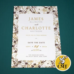 Single Page Front Side Diagonal Wedding Invitation, Brooklyn, Beige-Olive CMWI001