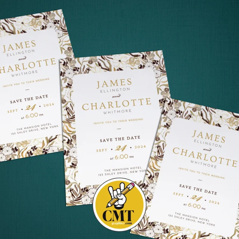Elegant Boho Wedding Invitation – Beige & Olive Floral Design