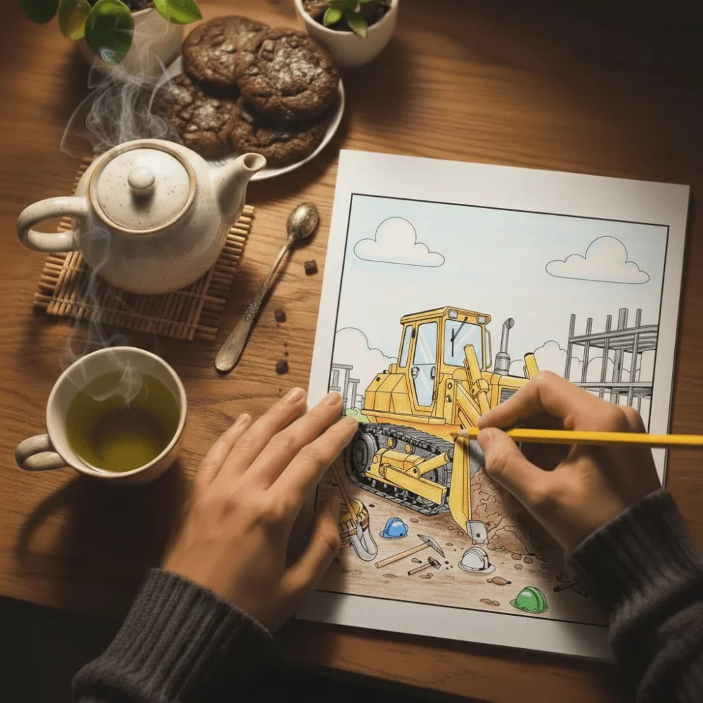 Bulldozer Coloring Page - Instant PDF Download