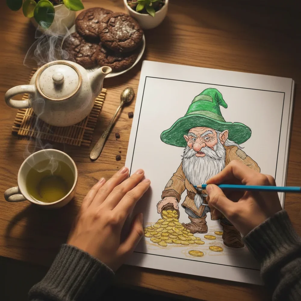 Dwarf with Coins Coloring Page | Instant PDF Download Dwarf with Coins Coloring Page | Instant PDF Download