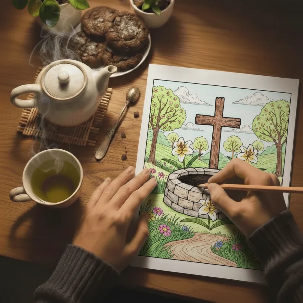 Empty Tomb with Cross Coloring Page | Instant PDF Download Empty Tomb with Cross Coloring Page | Instant PDF Download