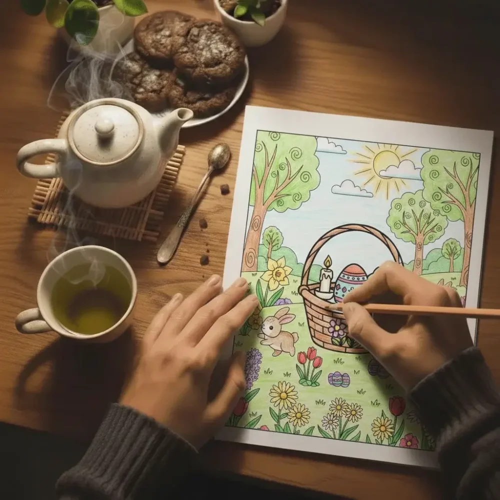 Easter Eggs Basket Coloring Page | Instant PDF Download