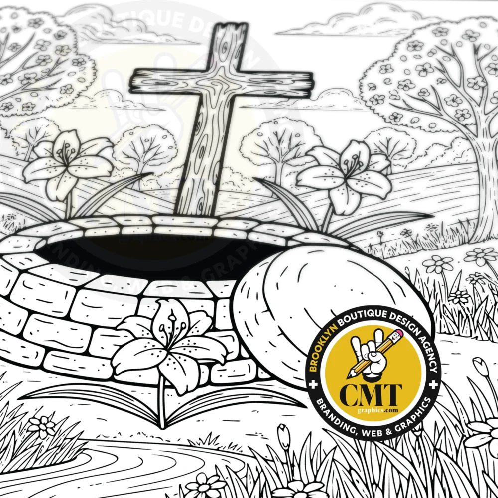 Empty Tomb with Cross Coloring Page | Instant PDF Download Empty Tomb with Cross Coloring Page | Instant PDF Download