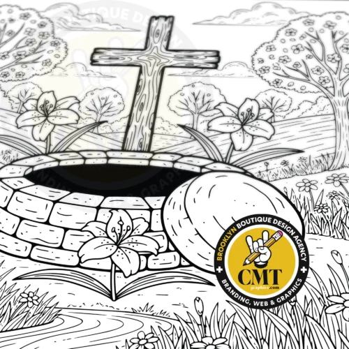Empty Tomb with Cross Coloring Page | Instant PDF Download