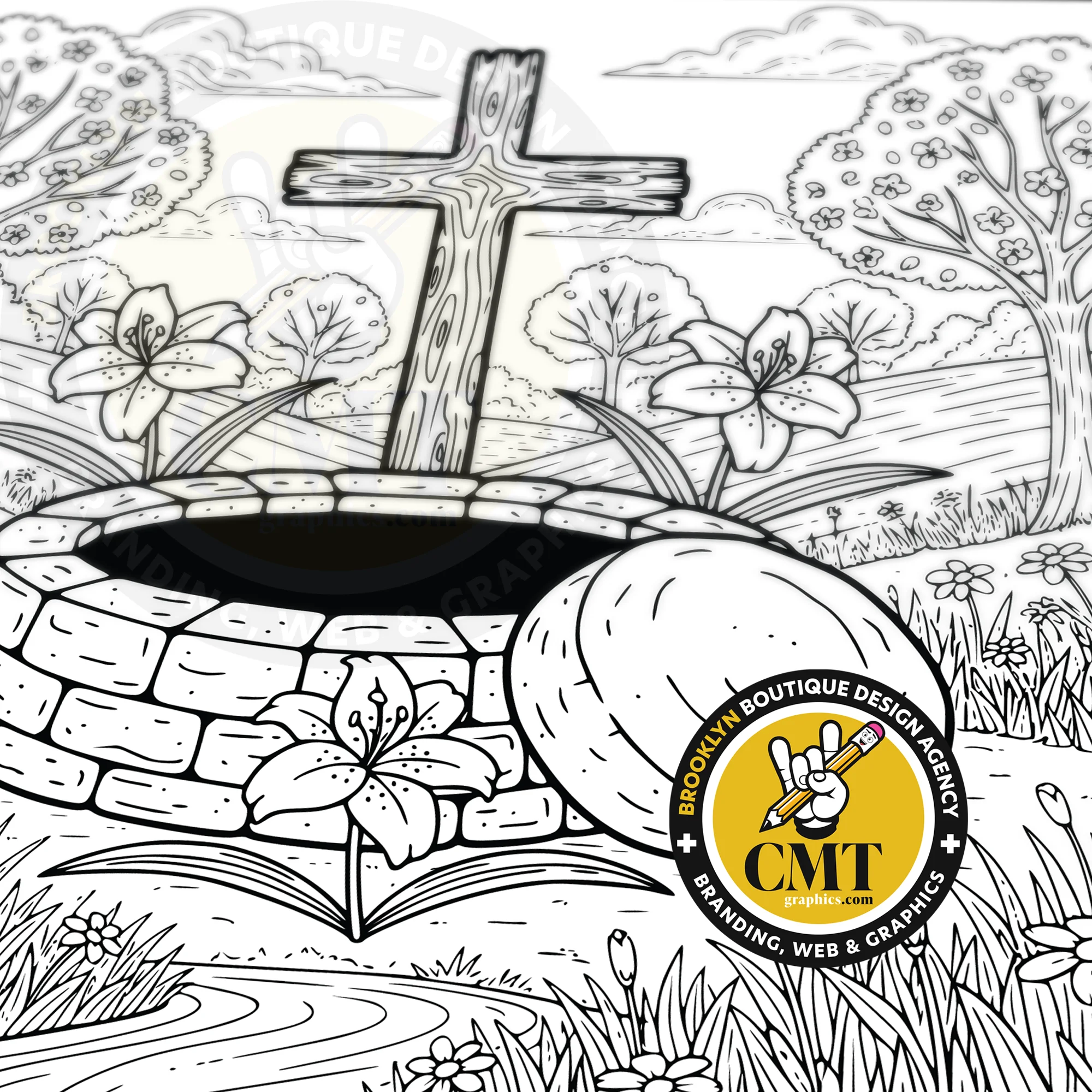 Home 4 Empty Tomb with Cross Coloring Page | Instant PDF Download