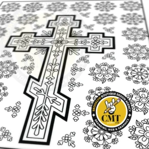 Floral Eastern Orthodox Christian Cross Coloring Page