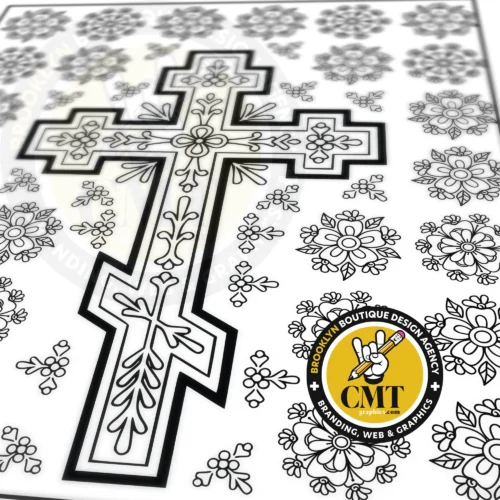 Floral Eastern Orthodox Christian Cross Coloring Page