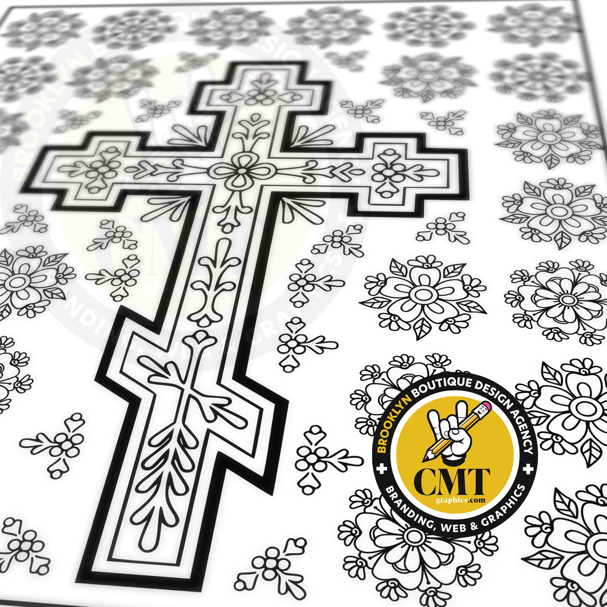Home 1 Floral Eastern Orthodox Christian Cross Coloring Page