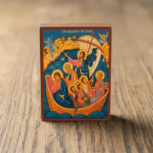 The Calming of the Storm Orthodox wooden mounted icon showing Christ with the disciples in the boat The Calming of the Storm Orthodox wooden mounted icon showing Christ with the disciples in the boat