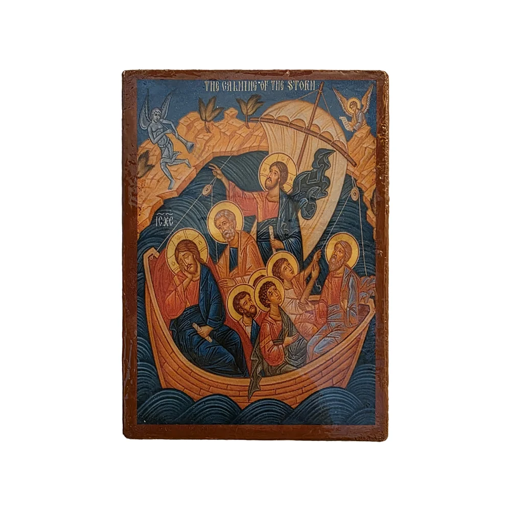 The Calming of the Storm Orthodox wooden mounted icon showing Christ with the disciples in the boat The Calming of the Storm Orthodox wooden mounted icon showing Christ with the disciples in the boat