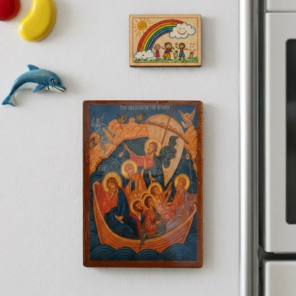 The Calming of the Storm Orthodox wooden mounted icon with magnet showing Christ with the disciples in the boat The Calming of the Storm Orthodox wooden mounted icon with magnet showing Christ with the disciples in the boat