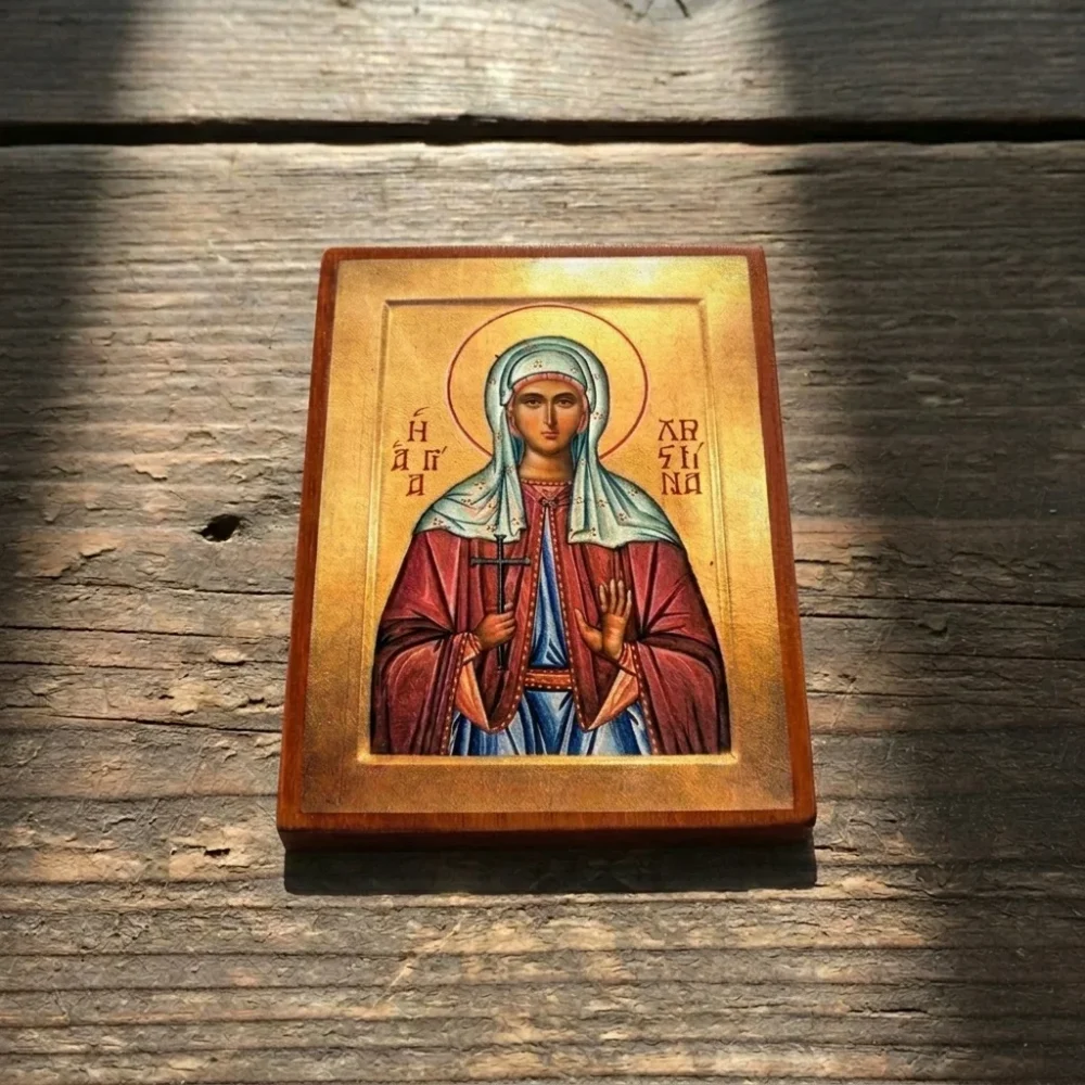 Handcrafted Orthodox icon of Saint Christina the Great Martyr on solid wood with decoupage technique Handcrafted Orthodox icon of Saint Christina the Great Martyr on solid wood with decoupage technique