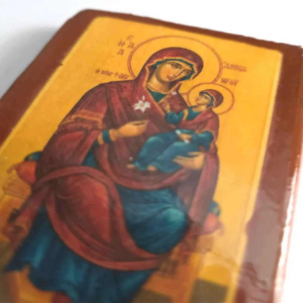 Handcrafted Orthodox icon of Saint Anna Ancestor of God on solid wood with decoupage technique