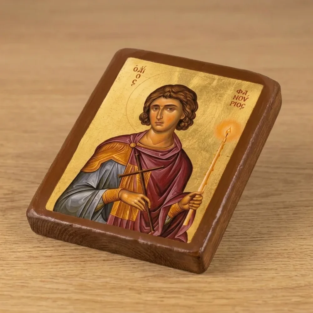 Front-Angle-Image-02-Saint-Fanourios-Orthodox-Wooden-Mounted-Icon-1024x1024 Saint Fanourios Orthodox Wooden Mounted Icon with traditional Orthodox styling and bright background.