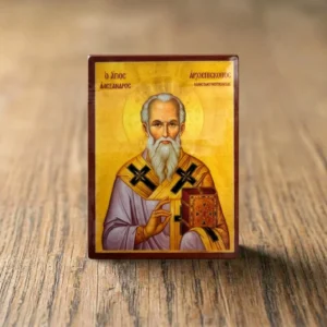 Saint Alexander, Archbishop of Constantinople Orthodox Wooden Mounted Icon with gold background and bishop vestments