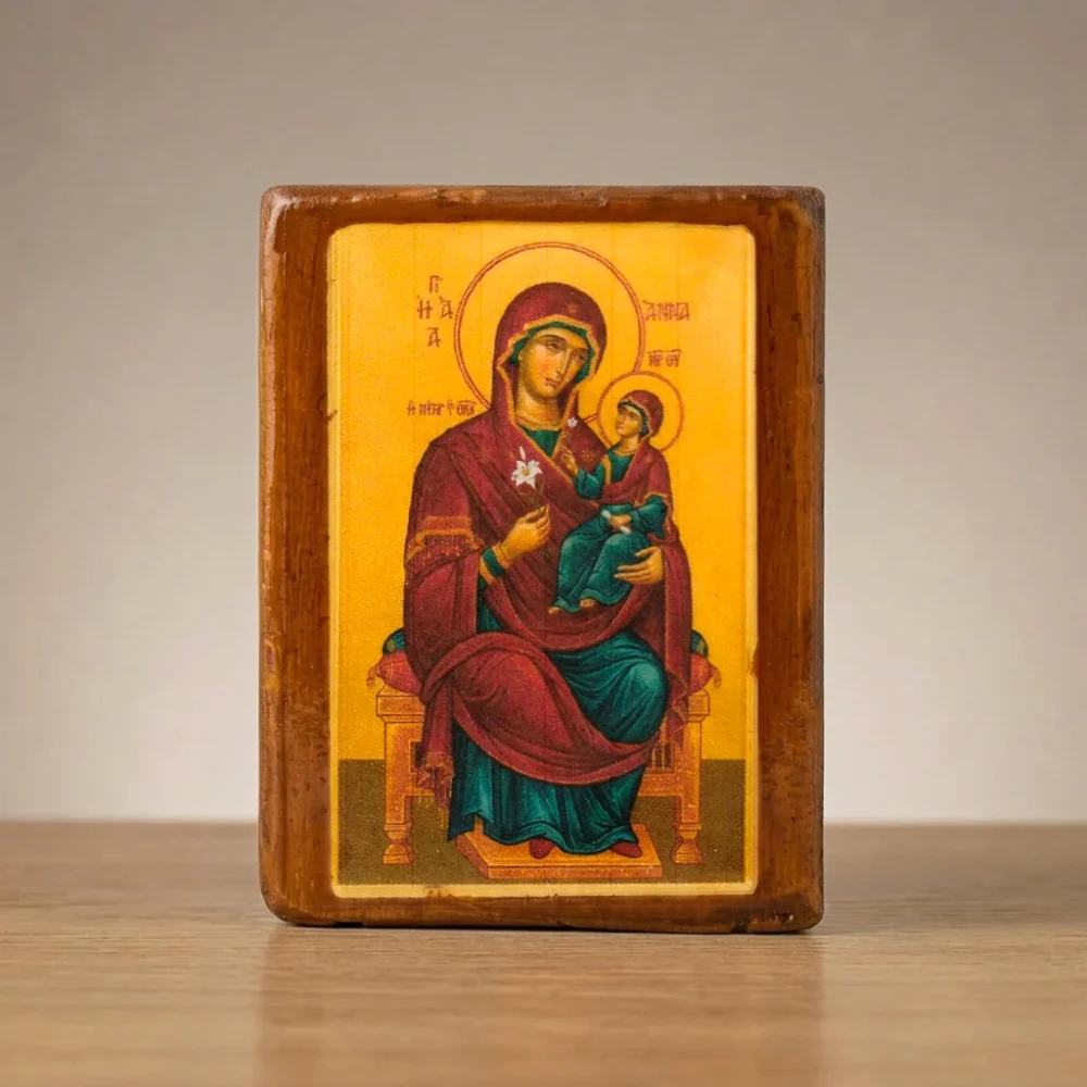 Saint Anna mother of Theotokos Panagia Orthodox wooden mounted icon handmade in Brooklyn NY