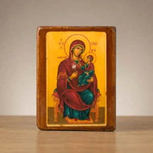 Saint Anna mother of Theotokos Panagia Orthodox wooden mounted icon handmade in Brooklyn NY